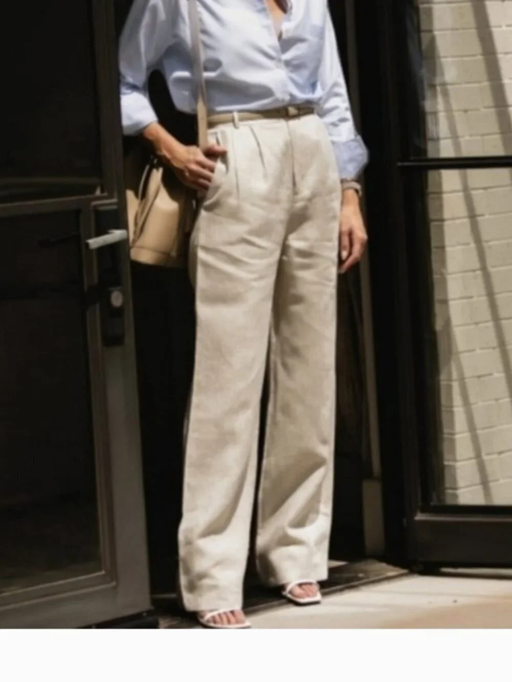 Reformation Earl Linen Pleated High Waisted Wide Leg Trouser Pants Oatmeal Beige